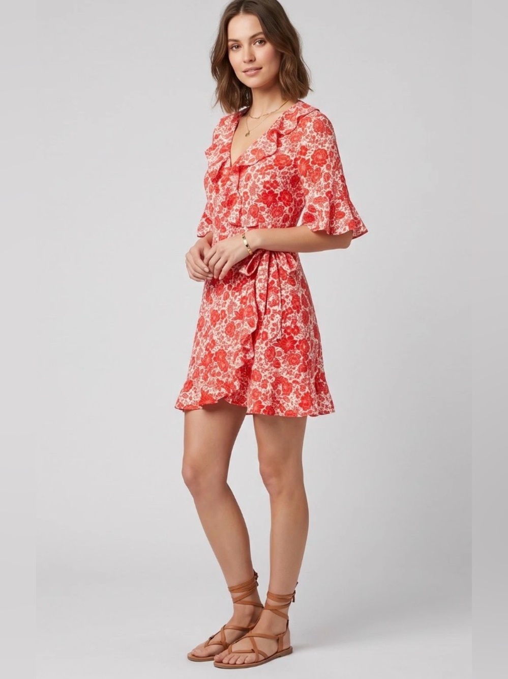 Floral Ruffle Wrap Dress small - Picture 2 of 6